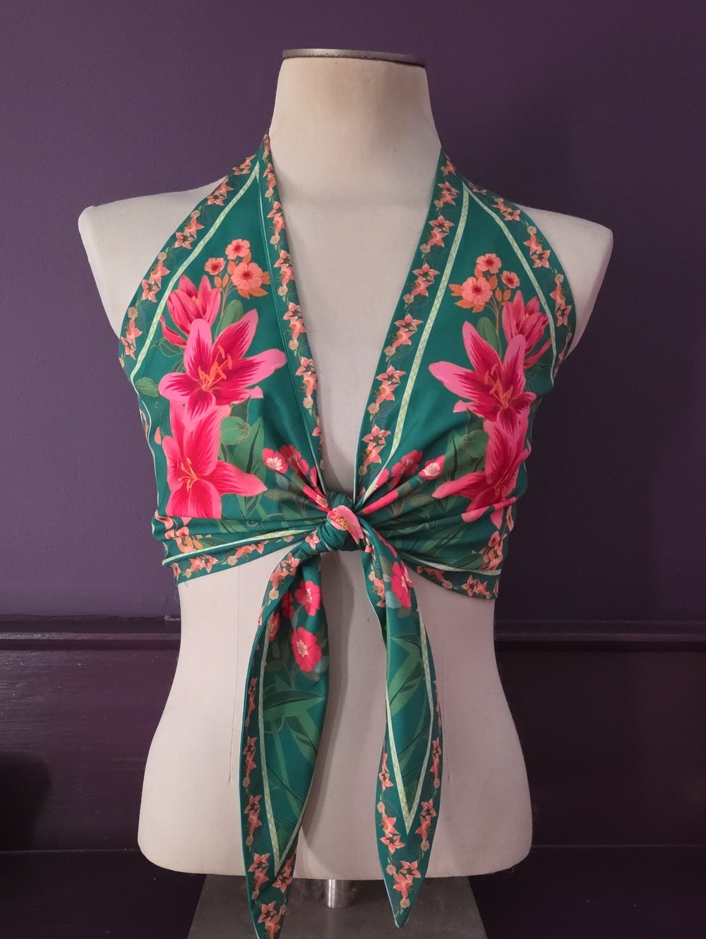SHEIN Green Floral Blouse with Pink Blooms